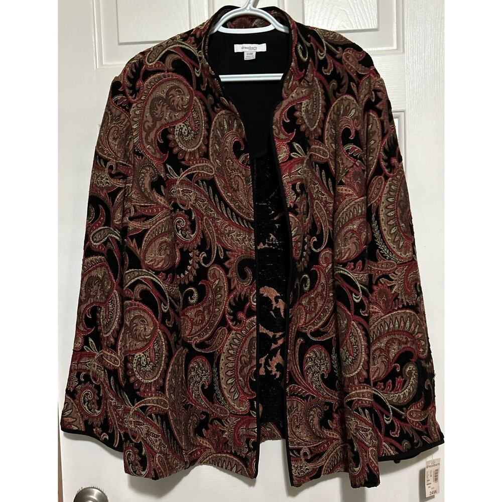 Dress Barn Women's Black Red Paisley Heavy Tapestry Jacket Size 24W